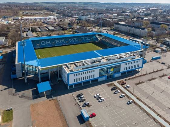 Football Regionalliga Nordost 20 03 2019 Chemnitzer FC CFC Aerial view of the stadium on Gellertstraße Chemnitz Saxony Germany GPS: N 50 50.36 E 12 56.37 77 m 252 feet
