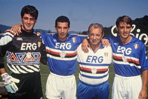 GIANLUCA PAGLIUCA, GIANLUCA VIALLI, VUJADIN BOSKOV, ROBERTO MANCINI CAMPIONATO SERIE A 1991-92 SAMPDORIA