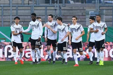 Football U 21 international match Germany France on 21 03 2019 at Stadion Essen in Essen goal celebration for 1 0 by Levin Öztunali Germany DFB regulations prohibit any use of photographs as image sequences and or quasi video xRx