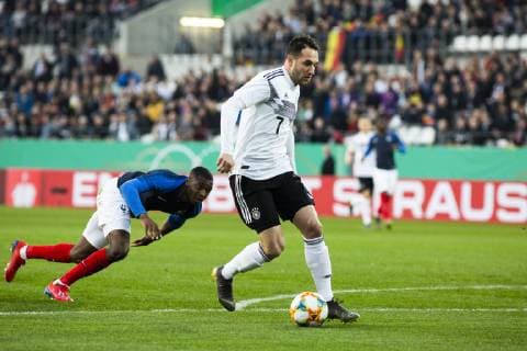 GER LS DFB U21 Germany vs France 21 03 2019 Stadion Essen Essen GER LS DFB U21 Germany vs France DFB REGULATIONS PROHIBIT ANY USE OF PHOTOGRAPHS AS IMAGE SEQUENCES AND OR QUASI VIDEO picture shows Levin Oeztunali DFB U21 7 meets 1 0 nordphotox xRauch nph00251