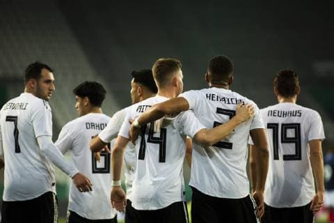 GER LS DFB U21 Germany vs. France 21 03 2019 Stadion Essen Essen GER LS DFB U21 Germany vs. France DFB REGULATIONS PROHIBIT ANY USE OF PHOTOGRAPHS AS IMAGE SEQUENCES AND OR QUASI VIDEO picture shows Maximilian Mittelstaedt DFB U21 14 cheers with Benjamin Henrichs DFB U21 2 about his goal to 2 0 nordphotox xRauch nph00251