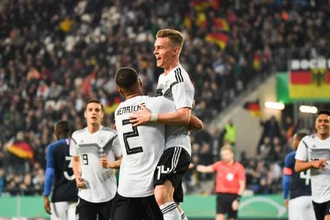 Football U 21 international match Germany France on 21 03 2019 at Stadion Essen in Essen Goal celebration for 2 0 by Maximilian Mittelstädt Germany DFB regulations prohibit any use of photographs as image sequences and or quasi video xMNx
