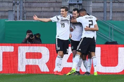 Football U 21 international match Germany France on 21 03 2019 at Stadion Essen in Essen goal celebration for 1 0 by Levin Öztunali Germany DFB regulations prohibit any use of photographs as image sequences and or quasi video xRx