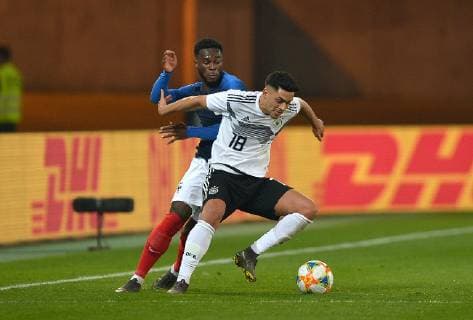 Essen Germany 21 03 2019 U21 Nationalteams International friendly match Germany France Jonathan Bamba FRA and Nadiem Amiri GER in the duel DeFodi521