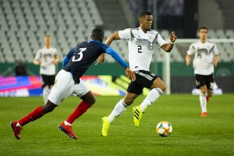 GER LS DFB U21 Germany vs France 21 03 2019 Stadion Essen Essen GER LS DFB U21 Germany vs France DFB REGULATIONS PROHIBIT ANY USE OF PHOTOGRAPHS AS IMAGE SEQUENCES AND OR QUASI VIDEO picture shows Benjamin Henrichs DFB U21 2 vs Fode Ballo Toure France U21 3 nordphotox xRauch nph00251