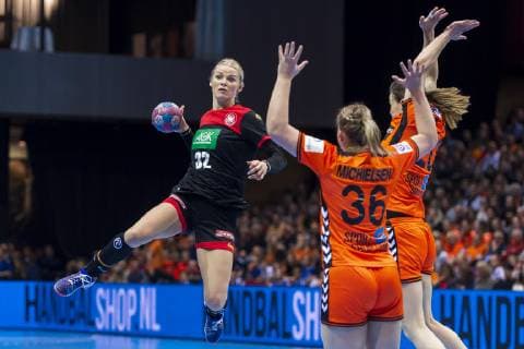 Handball Women Test match Netherlands Germany v li Evgenija Minevskaja Germany Metzingen Celine Michielsen Netherlands Inger Smits Netherlands Groningen MartiniPlaza Arena Netherlands