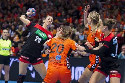 Handball Women Test match Netherlands Germany v li Emily Boelk Bölk Germany Thueringer HC Inger Smits Netherlands Julia Behnke Germany Metzingen Groningen MartiniPlaza Arena Netherlands
