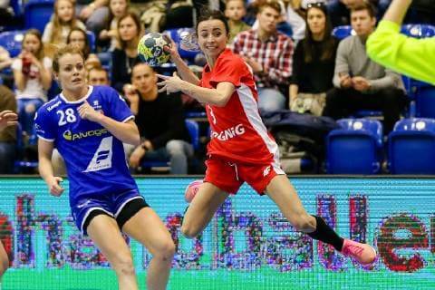 Handball, Länderspiel, Polen - Island 22.03.2019 GDANSK HALA AWFIS PILKA RECZNA KOBIET (HANDBALL) BALTIC HANDBALL CUP 2019 (GAME) POLSKA - ISLANDIA NZ STEINUNN BJORNSSDOTTIR, MARIOLA WIERTELAK FOTO TADEUSZ SKWIOT CYFRASPORT NEWSPIX.PL --- Newspix.pl  20190322TSCS2154