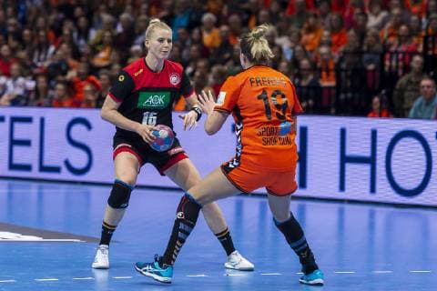 handball women test game Netherlands Germany by Kim Naidzinavicius Germany Bietigheim Merel Freriks Netherlands Groningen MartiniPlaza Arena Netherlands