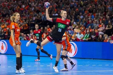 handball women test game Netherlands Germany v li Kelly Dulfer Netherlands Kim Naidzinavicius Germany Bietigheim Groningen MartiniPlaza Arena Netherlands