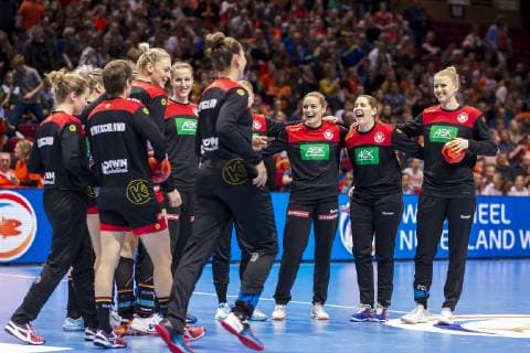 Handball women test match Netherlands Germany Germany the team of Germany before the game Groningen MartiniPlaza Arena Netherlands
