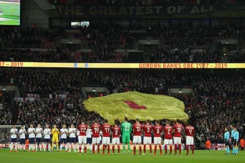 22nd March 2019, Wembley Stadium, London, England; UEFA European Championships Qualification football, England versus Czech Republic; A minutes applause is held for former England goal keeper Gordon Banks  ActionPlus12116979 ShaunxBrooks