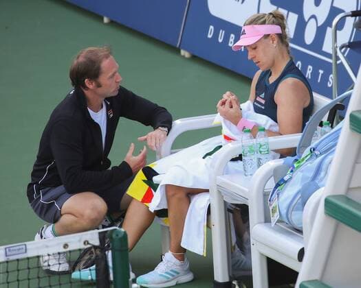 Angelique Kerber and coach coach Rainer Schuettler during the break Tennis Dubai Tennis Championships 2019 WTA Dubai Duty Free Tennis Stadium Dubai United Arab Emirates 20 February 2019 Copyright: xJuergenxHasenkopfx