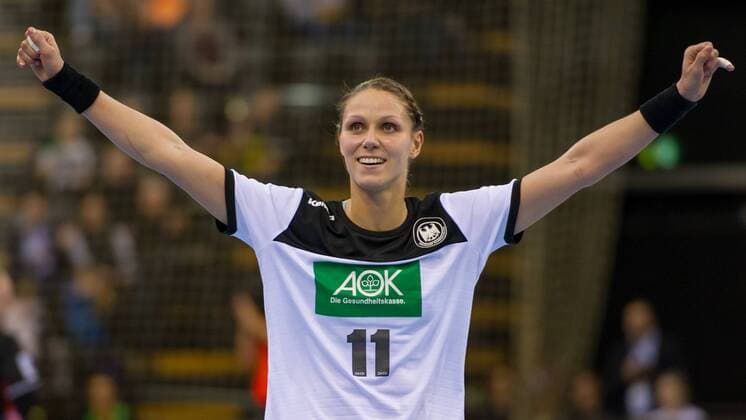 Xenia Smits Germany 11 with goal celebration Jubel about the goal Portrait close-up single photo single picture handball international women Germany Netherlands xobx