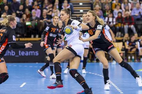 Handball Women Test match Germany vs Netherlands v li Emily Boelk Bölk Germany Thueringer HC Kelly Dulfer Netherlands Oldenburg EWE Arena Netherlands