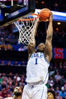 Duke Blue Devils forward Zion Williamson (1) during the ACC College Basketball Tournament game between the Florida State Seminoles and the Duke Blue Devils at the Spectrum Center on Saturday March 16, 2019 in Charlotte, NC. CSM NCAA College League USA Basketball 2019: Florida State vs Duke MAR 16 - ZUMAc04_ 20190316_zaf_c04_617 Copyright: xJacobxKupfermanx