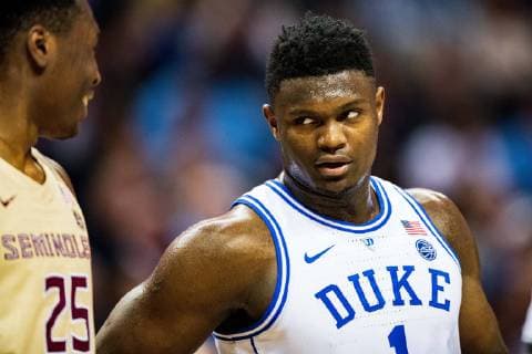 Duke Blue Devils forward Zion Williamson (1) during the ACC College Basketball Tournament game between the Florida State Seminoles and the Duke Blue Devils at the Spectrum Center on Saturday March 16, 2019 in Charlotte, NC. CSM NCAA College League USA Basketball 2019: Florida State vs Duke MAR 16 - ZUMAc04_ 20190316_zaf_c04_621 Copyright: xJacobxKupfermanx