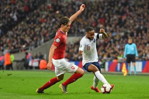 March 22, 2019 - London, England, United Kingdom - England forward Raheem Sterling goes around his man during the UEFA European Championship EM Europameisterschaft Group A Qualifying match between England and Czech Republic at Wembley Stadium, London on Saturday 23rd March 2019. England v Czech Republic - UEFA EURO EM Europameisterschaft Fussball 2020 Qualifier  - ZUMAn230 20190322_zaa_n230_1252 Copyright: xMixNewsx