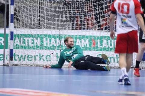 Mikkel Moldrup HC Rhein Vikings 1 is in goal ASV Hamm Westfalen vs. HC Rhein Vikings Handball 2 Bundesliga 23 03 2019 ASV Hamm Westfalen vs. HC Rhein Vikings Handball 2 Bundesliga 23 03 2019 Hamm Copyright: xEibner Jan_Strohdiekx EP_JSK