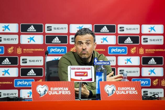 190323 Luis Enrique head coach of Spain during a press conference after the UEFA Euro Qualifier football match between Spain and Norway on March 23 2019 in Valencia Photo Fredrik Varfjell BILDBYRAN kod FV 150220,  Copyright: FREDRIKxVARFJELL BB190323FV079