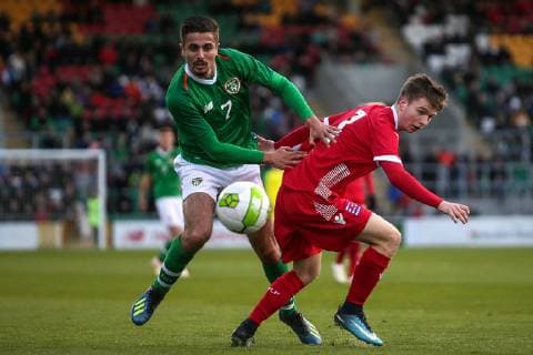 UEFA EURO EM Europameisterschaft Fussball Under 21 Championship Qualifier, Tallaght Stadium, Dublin 24 3 2019 Republic of Ireland vs Luxembourg Ireland s Zach Elbouzedi and Lucas Coopmans of Luxembourg Zach Elbouzedi and Lucas Coopmans 24 3 2019  Copyright: x©INPHO LaszloxGeczox LG2_0192