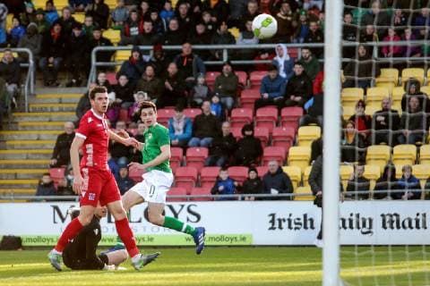 UEFA EURO EM Europameisterschaft Fussball Under 21 Championship Qualifier, Tallaght Stadium, Dublin 24 3 2019 Republic of Ireland vs Luxembourg Ireland s Neil Farrugia scores a goal Neil Farrugia scores a goal 24 3 2019  Copyright: x©INPHO LaszloxGeczox LG2_0335