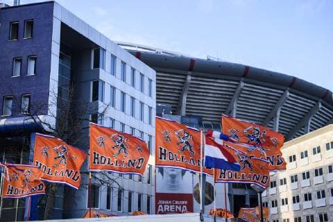 24 03 2019 xkvx Football European Championship Qualification 2020 Netherlands National Team Germany emspor v l Stadium Exterior View Outside Johan Cruyff Arena Flags DFL DFB REGULATIONS PROHIBIT ANY USE OF PHOTOGRAPHS as IMAGE SEQUENCES and or QUASI VIDEO Amsterdam
