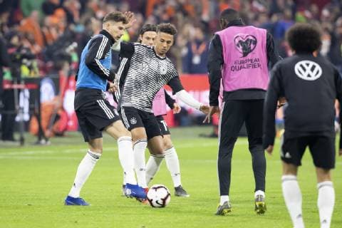 AMSTERDAM, Football, 24-03-2019, EURO Qualification EM Europameisterschaft Stadium Johan Cruyffarena, Germany player Kai Havertz and. Germany player Leroy Sane during the game Netherlands - Germany. Netherlands - Germany  x3033653x