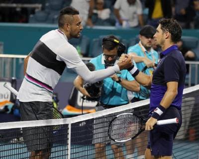 March 24, 2019 - Miami Gardens, Florida, United States Of America - MIAMI GARDENS, FLORIDA - MARCH 24: Nick Kyrgios on Day 7 of the Miami Open Presented by Itau at Hard Rock Stadium on March 24, 2019 in Miami Gardens, Florida..People: Nick Kyrgios. Miami Open 2019 - Day 7 - ZUMAs214 20190324_zda_s214_144 Copyright: xSMGx