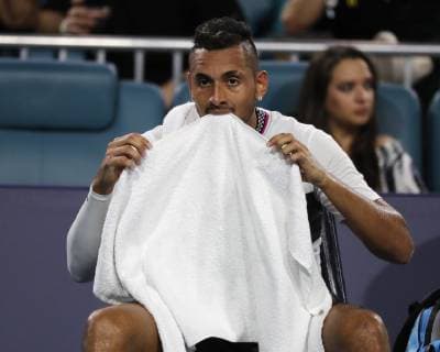 Sport Bilder des Tages March 24, 2019 - Miami Gardens, Florida, United States Of America - MIAMI GARDENS, FLORIDA - MARCH 24: Nick Kyrgios on Day 7 of the Miami Open Presented by Itau at Hard Rock Stadium on March 24, 2019 in Miami Gardens, Florida..People: Nick Kyrgios. Miami Open 2019 - Day 7 - ZUMAs214 20190324_zda_s214_148 Copyright: xSMGx