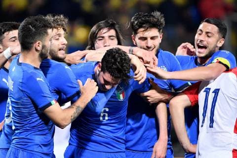 Photo Alfredo Falcone - LaPresse25 03 2019 Frosinone (Italy SoccerItalia - Croazia U21Stadium Benito Stirpe of FrosinoneIn the pic:bastoni celebrates  Copyright: xAlfredoxFalcone LaPresse ALFREDOx