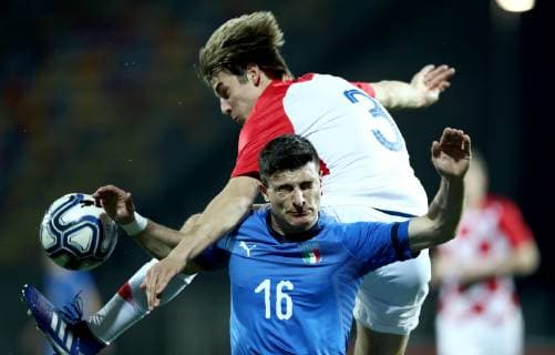 March 25, 2019 - Frosinone, Italy - Sosa Borna of Croatia and Riccardo Orsolini of Italy during the UEFA friendly foootball match Italy U21 U 21 v Croatia U21 at the Benito Stirpe Stadium in Frosinone, Italy on March 25, 2019. Italy U21 v Croatia U21 - UEFA Friendly  - ZUMAn230 20190325_zaa_n230_226 Copyright: xMatteoxCiambellix