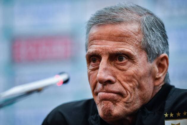Head coach Oscar Tabarez of Uruguay national football team attends a press conference PK Pressekonferenz after defeating Thailand national football team for the 2019 China Cup International Football Championship in Nanning city, south China s Guangxi Zhuang Autonomous Region, 25 March 2019. Uruguay 4 Uzbekistan 0: Tabarez s side through to China Cup final  scr179132