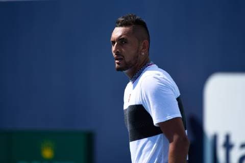 MIAMI GARDENS, FL - MARCH 26: Nick Kyrgios (AUS) fights with someone screaming in the crowd in the 4th round match at the Miami Open on March 26, 2019 at Hard Rock Stadium in Miami Gardens, FL. (Photo by Michele Sandberg Icon Sportswire) TENNIS: MAR 26 Miami Open Icon190326986