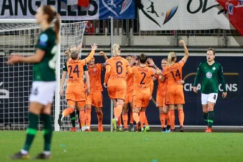 27 03 2019 xtgx Football UEFA Women s Champions League VfL Wolfsburg Olympique Lyon emspor v l lyon after goal to 2 4 by Eugenie Le Sommer Olympique Lyon 9 jubilation goal jubilation celebration DFL DFB REGULATIONS PROHIBIT ANY USE OF PHOTOGRAPHS as IMAGE SEQUENCES and or QUASI VIDEO AOK stadium