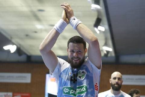 27 03 2019 Swiss Life Hall Hannover EHF Cup Group Phase TSV Hannover Burgdorf vs RK Nexe HRV in picture Ilija Brozovic 44 Han Burgdorf cheers after victory TSV Hannover Burgdorf vs RK Nexe