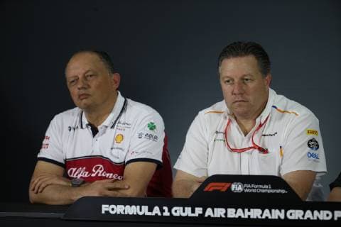 Photo4 LaPresse 29 03 2019 Sakhir, Bahrain Grand Prix Formula One Bahrain 2019 In the pic: Official Fia press conference PK Pressekonferenz L to R Frederic Vasseur (FRA) Alfa Romeo Racing Team Principal and Zak Brown (USA) McLaren Executive Director  Copyright: xPhoto4 LaPressex