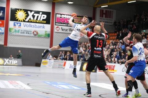 Marcel Engels TV Grosswallstadt 5 vs Marko Bagaric TuS N Luebbecke 13 right TuS N Luebbecke vs TV Grosswallstadt Handball 2 Bundesliga 29 03 2019 TuS N Luebbecke vs TV Grosswallstadt Handball 2 Bundesliga 29 03 2019 Luebbecke Copyright: xEibner-Pressefoto_Strohdiekx ep_jsk