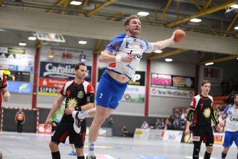 Michael Spatz TV Grosswallstadt 2 free in front of goal TuS N Luebbecke vs TV Grosswallstadt Handball 2 Bundesliga 29 03 2019 TuS N Luebbecke vs TV Grosswallstadt Handball 2 Bundesliga 29 03 2019 Luebbecke Copyright: xEibner-Pressefoto_Strohdiekx ep_jsk