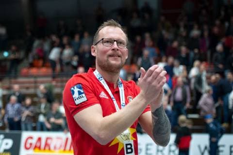 Lübbecke Germany 29 03 2019 2 Handball Bundesliga 2018 2019 TuS N Lübbecke vs TV Großwallstadt Heidmar Felixson Trainer Lübbecke Lübbecke Nordrhein Westfalen Germany Merkur Arena