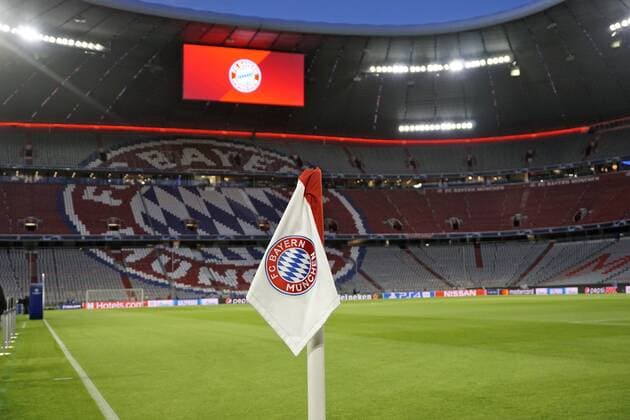 13 03 2019 Soccer UEFA Champions League 2018 2019 Round of sixteen return FC Bayern Munich FC Liverpool in the Allianz Arena Munich The stadium is still empty at the corner flag is emblazoned the Bayern logo DFL and DFB regulations prohibit any use of photographs as image sequences and or quasi video