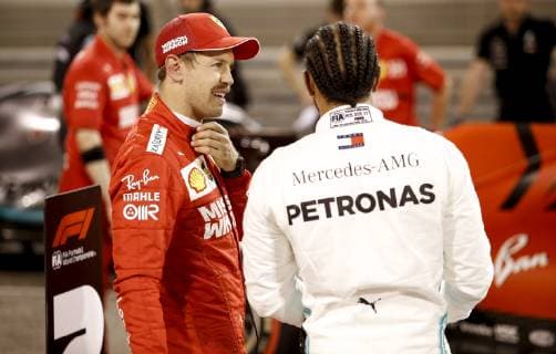 Motorsports: FIA Formula One World Championship WM Weltmeisterschaft 2019, Grand Prix of Bahrain, 5 Sebastian Vettel (GER, Scuderia Ferrari Mission Winnow), 44 Lewis Hamilton (GBR, Mercedes AMG Petronas Motorsport), Sakhir Bahrain