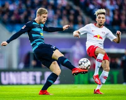 Arne Maier 23 Hertha BSC Kevin Kampl 44 RB Leipzig during the season 2018 2019 in the 1 Bundesliga Men between RB Leipzig and Hertha BSC in the Red Bull Arena on 30 March 2019 in Leipzig Saxony Germany DFL and DFB REGULATIONS PROHIBIT ANY USE OF PHOTOGRAPHS as IMAGE SEQUENCES and or QUASI VIDEO GER RB Leipzig Hertha BSC Football Bundesliga 30 03 2019 Leipzig Copyright: xEibner-Pressefoto Boesenerx ep_boe