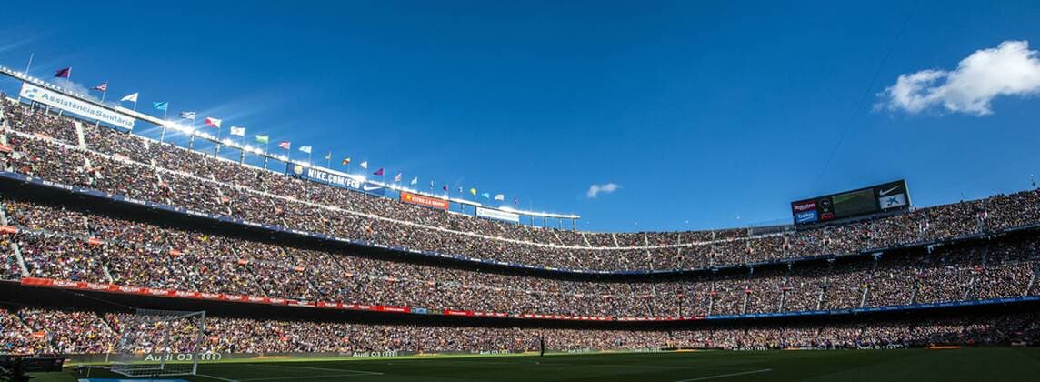 Fußball, Stadiongeschichte FC Barcelona A panoramic view of Camp Nou Stadium during the 29th round match of the La Liga 2018-2019 season between FC Barcelona Barca and RCD Espanyol in Barcelona, Spain, 30 March 2019. Messi leads Barcelona to defeat Espanyol at 29th round of La Liga  bjl8373583