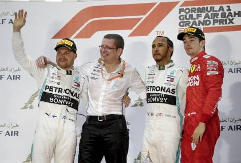 Motorsports: FIA Formula One World Championship WM Weltmeisterschaft 2019, Grand Prix of Bahrain, 77 Valtteri Bottas (FIN, Mercedes AMG Petronas Motorsport), Simon Cole, 44 Lewis Hamilton (GBR, Mercedes AMG Petronas Motorsport), 16 Charles Leclerc (MCO, Scuderia Ferrari Mission Winnow), Sakhir Bahrain