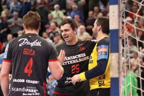 SG Flensburg Handewitt vs. Brest HC Meshkov Handball EHF Champions League Round of 16 31 03 19 Joy for the team about the victory xmmkx