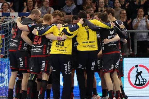 SG Flensburg Handewitt vs. Brest HC Meshkov Handball EHF Champions League Round of 16 31 03 19 Joy for the team about the victory xmmkx