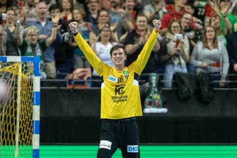 Handball Berlin 31 03 2019 EHF Cup Season 2018 2019 Foxes Berlin Balatonfüredi KSE Malte Semisch Foxes Berlin TW No 16 Jubel