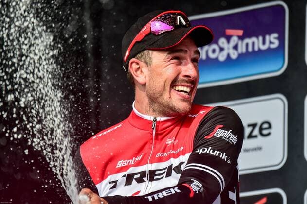 podium v l n r 2 John Degenkolb GER Trek Segafredo 1 Alexander Kristoff NOR UAE Team Emirates 3 Oliver Naesen BEL AG2R La Mondiale here with champagne shower Champagne shower among each other podium award ceremony ceremony celebration jubilation joy Luck emotions emotions facial expressions Mimic Gestic Gestic Landscape landscape horizontal Event Event 81 Gent Wevelgem In Flanders Fields Deinze nach to Wevelgem 249 5 km Place Location Wevelgem Region Flanders Vlaanderen Land Country Belgium Belgium Date Date 31 03 2019 Cycling Radsport 81 Gent Wevelgem In Flanders Fields 31 03 2019