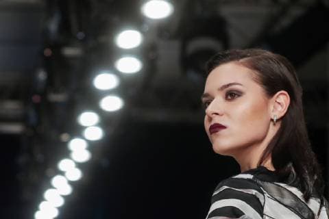 MOSCOW, RUSSIA â€“ APRIL 1, 2019: Olympic champion in Figure skating Eiskunstlauf Adelina Sotnikova showcases young fashion designers creations during a runway show as part of Mercedes-Benz Fashion Week Russia at the Manege Central Exhibition Hall. Vyacheslav Prokofyev TASS  90423180st